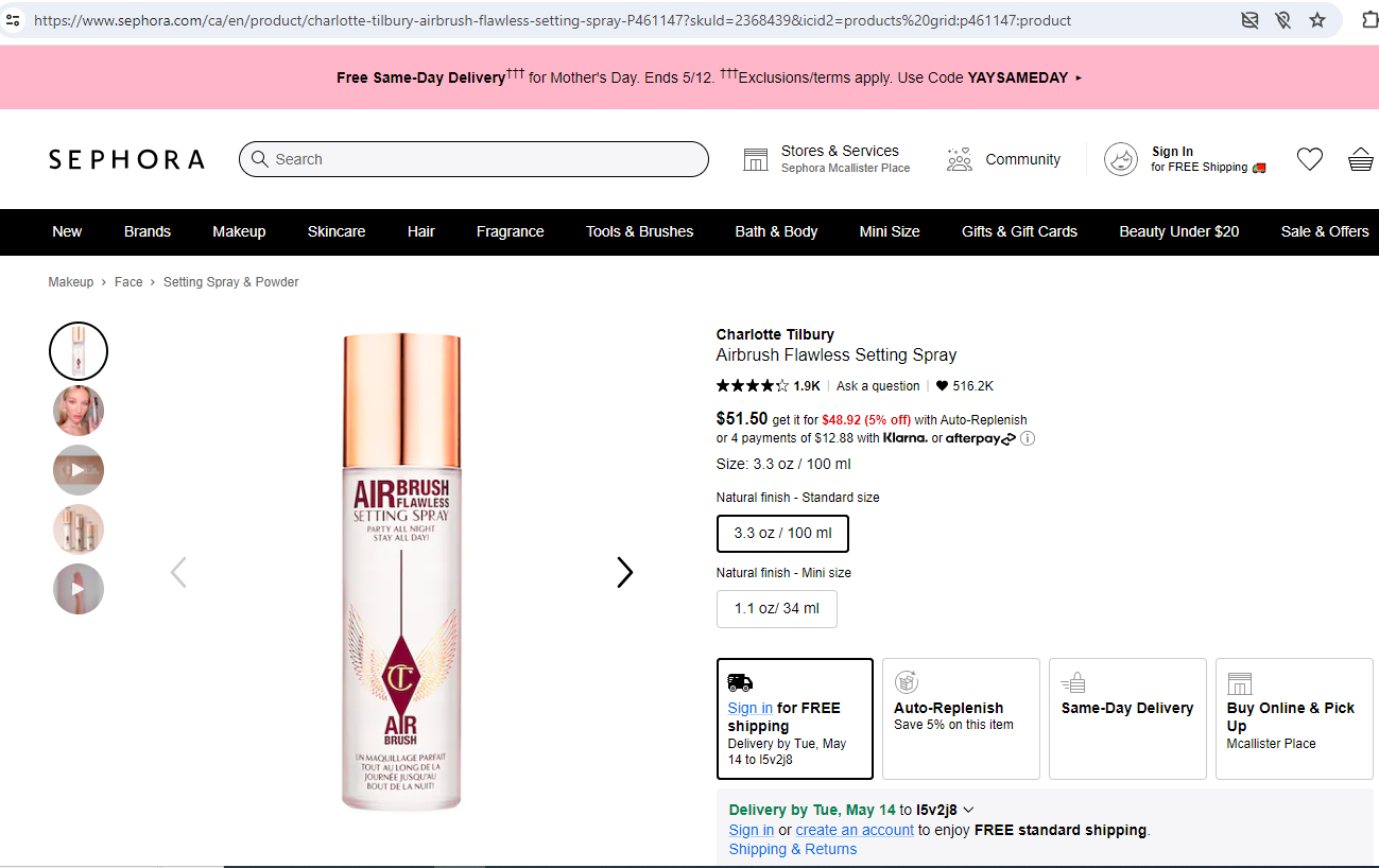 Charlotte Tilbury Airbrush Flawless Setting Spray 100 ML