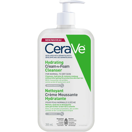 Cerave Hydrating Cream-to-Foam Cleanser Makeup Remover and Face Wash With Hyaluronic Acid