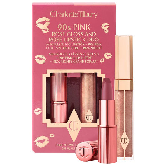 Charlotte Tilbury K.I.S.S.I.N.G Lipstick and Lip Gloss Duos 90's Pink - warm rosewood pink