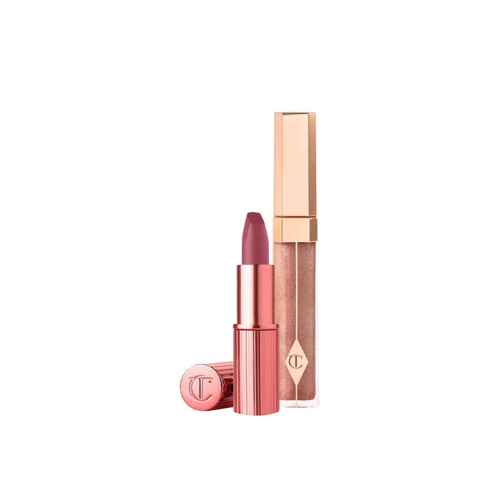 Charlotte Tilbury K.I.S.S.I.N.G Lipstick and Lip Gloss Duos 90's Pink - warm rosewood pink