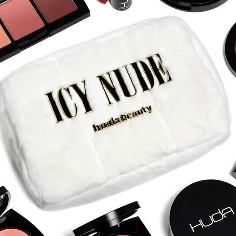Huda Beauty Icy Nude Collection Exclusive Cosmetic Bag White Faux Fur