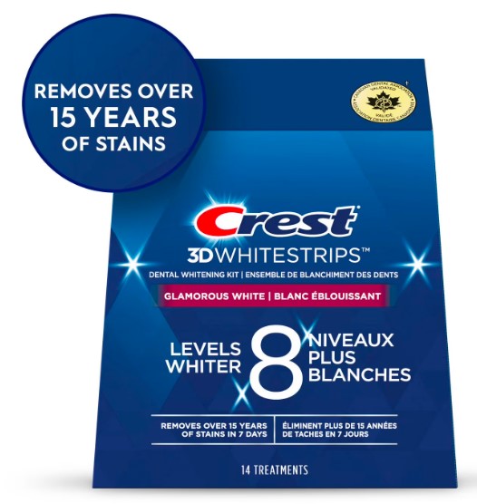 Crest 3D Whitestrips Glamorous White At-home Teeth Whitening Kit, 8 Levels Whiter, 14 Treatments