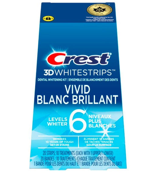 Crest 3D Whitestrips Classic Vivid At-home Teeth Whitening Kit, 6 Levels Whiter, 10 Treatments