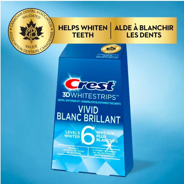 Crest 3D Whitestrips Classic Vivid At-home Teeth Whitening Kit, 6 Levels Whiter, 10 Treatments