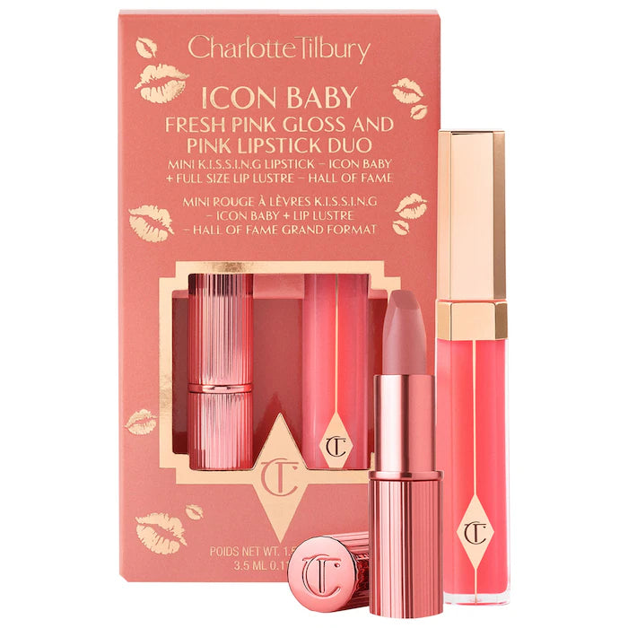 Charlotte Tilbury K.I.S.S.I.N.G Lipstick and Lip Gloss Duos Icon Baby - warm nude baby pink