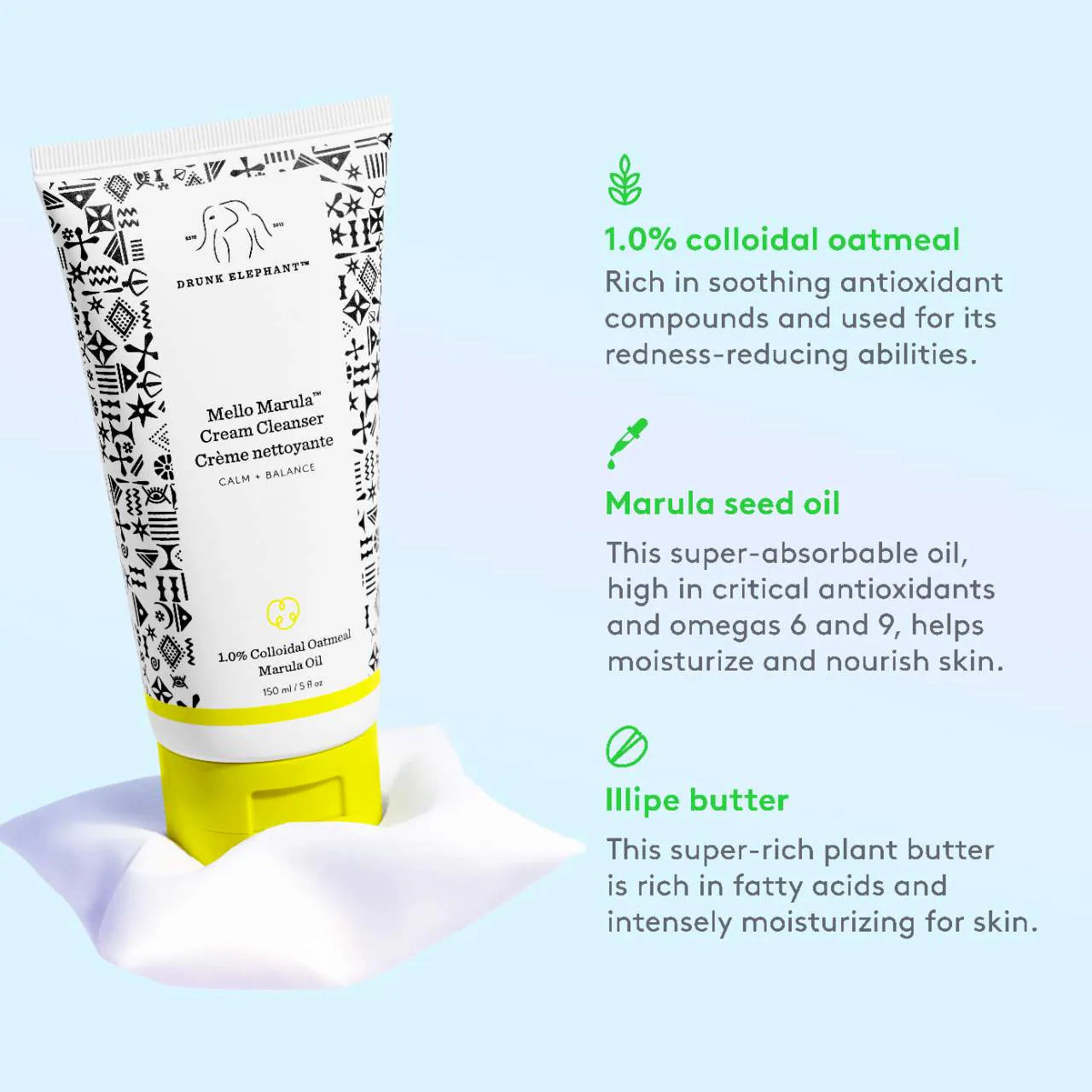Drunk Elephant  Mello Marula Cream Cleanser with 1.0% Colloidal Oatmeal 150 Ml